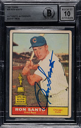 Signed 1961 Topps #35 Ron Santo Rookie Beckett GEM MINT 10