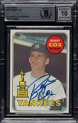 Signed 1969 Topps #237 Bobby Cox Rookie Beckett GEM MINT 10