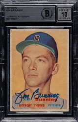 Signed 1957 Topps #338 Jim Bunning Rookie Beckett GEM MINT 10