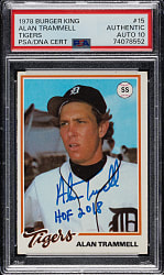 Signed 1978 Topps Burger King #15 Alan Trammell Rookie PSA/DNA GEM MINT 10 - "HOF 2018" Inscription