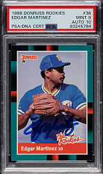 Signed 1988 Donruss Rookies #36 Edgar Martinez Rookie PSA MINT 9 with GEM MINT 10 Signature