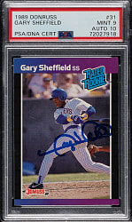 Signed 1989 Donruss #31 Gary Sheffield Rookie PSA MINT 9 with GEM MINT 10 Signature