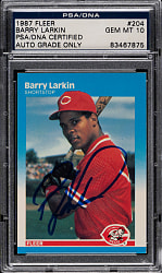 Signed 1987 Fleer #204 Barry Larkin Rookie PSA/DNA GEM MINT 10