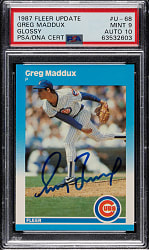 Signed 1987 Fleer Update Glossy #U-68 Greg Maddux Rookie PSA MINT 9 with GEM MINT 10 Signature