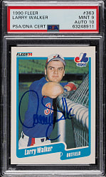 Signed 1990 Fleer #363 Larry Walker Rookie PSA MINT 9 with GEM MINT 10 Signature