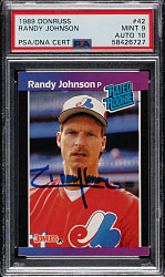 Signed 1989 Donruss #42 Randy Johnson Rookie PSA MINT 9 with GEM MINT 10 Signature