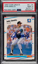 Signed 1988 Fleer Update #U-74 John Smoltz Rookie PSA MINT 9 with GEM MINT 10 Signature