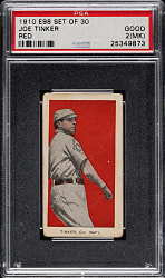 Rare 1910 E98 Anonymous "Set of 30" Joe Tinker Red Background PSA GOOD 2 (MK) - "Old Put Cigars" Overprint