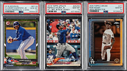 2018 to 2025 Topps and Bowman PSA GEM MINT 10 Trio: Vladimir Guerrero Jr., Ronald Acuna Jr., and Roki Sasaki