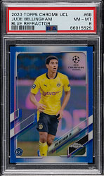 2020 Topps Chrome UCL Soccer #68 Jude Bellingham Blue Refractor #56/150 PSA NM-MT 8