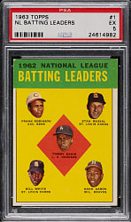 1963 Topps #1 N. L. Batting Leaders with Hank Aaron, Frank Robinson, and Stan Musial PSA EX 5