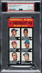1968 Topps Plaks Checklist #2 National League Including Aaron, Clemente, Mays, and Rose PSA VG-EX 4