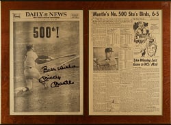1967 Mickey Mantle Signed 500th Home Run Newspaper Display - JSA