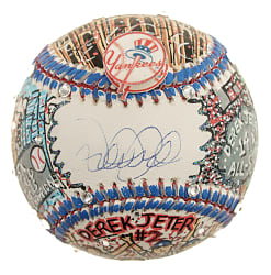 Derek Jeter Signed Mixed-Media Art Baseball by Charles Fazzino - MLB