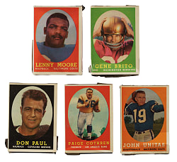 1958 Topps Football Unopened Cello Pack Collection (5) Including Johnny Unitas Showing on Top