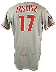 2017 Rhys Hoskins Philadelphia Phillies Signed Game-Used Road Jersey - Home Run Record - MLB