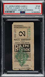 1911 Philadelphia Athletics (vs. New York Giants) World Series Game 4 Ticket Stub PSA VG-EX 4 - Bender Defeats Mathewson