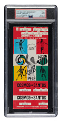 Signed 1977 New York Cosmos vs. Santos FC Full Ticket PSA NM 7 with GEM MINT 10 Signature - Pele's Final Game - Highest Graded Signed Example!