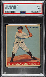 1933 R319 Goudey #92 Lou Gehrig PSA VG 3