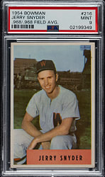 1954 Bowman #216 Jerry Snyder .968/.968 Field Avg. PSA MINT 9