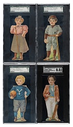 Lot # 2794: 1890s Z12 J.L. Prescott Enameline College Colors Paper Dolls Near-Complete Set (8/9)