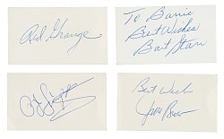 Football Hall of Fame Signed Business Card Collection (24) Including Red Grange, Gale Sayers, Jim Brown, and Bart Starr