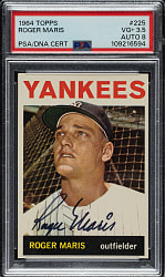 Signed 1964 Topps #225 Roger Maris PSA VG+ 3.5 with NM-MT 8 Signature
