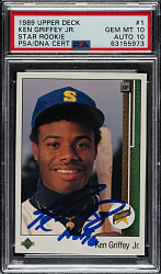 Signed 1989 Upper Deck #1 Ken Griffey Jr. Rookie PSA GEM MINT 10 with GEM MINT 10 Signature