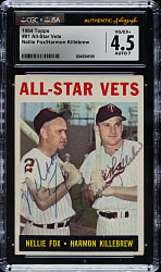 Signed 1964 Topps #81 All-Star Vets with Nellie Fox and Harmon Killebrew CGC/JSA VG/EX+ 4.5 with NM 7 Signature