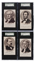 Circa 1887 Atkins' Electric Soap Trade Card SGC-Graded Collection (16) Including Abraham Lincoln, George Washington, and Thomas Jefferson