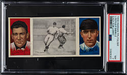 1912 T202 Hassan Triple Folder "Easy For Larry" Doyle/Merkle PSA NM 7