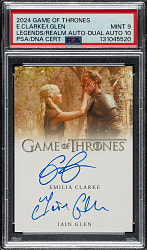 2024 Game of Thrones Legends of the Realm Autographs Emilia Clarke/Iain Glen PSA MINT 9 with GEM MINT 10 Signature