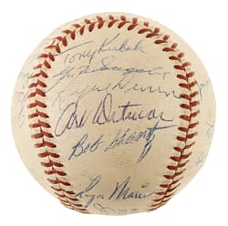 1960 New York Yankees American League Champions Team-Signed Baseball with Roger Maris and Yogi Berra - JSA