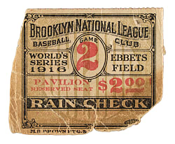 1916 Brooklyn Robins (vs. Boston Red Sox) World Series Game 4 Ticket Stub - Dutch Leonard vs. Rube Marquard
