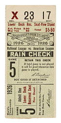 1926 St. Louis Cardinals (vs. New York Yankees) World Series Game 5 Ticket Stub - Tony Lazzeri Game-Winning RBI