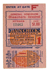 1928 New York Yankees (vs. St. Louis Cardinals) World Series Game 1 Ticket Stub - Lou Gehrig Two Hits and Babe Ruth Three Hits