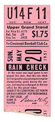 May 20, 1951 Cincinnati Reds (vs. Brooklyn Dodgers) Ticket Stub - Jackie Robinson Career Home Run #60