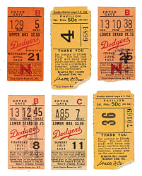 1954 Brooklyn Dodgers Ebbets Field Ticket Stub Collection (14) - All Games Featuring Jackie Robinson!