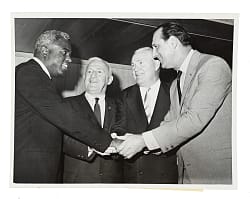 1962 Jackie Robinson, Rogers Hornsby, Hank Greenberg, and Frankie Frisch Original United Press International Photograph PSA/DNA Type I - Robinson Announced as Hall of Fame Inductee!
