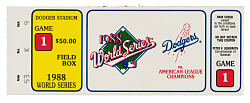 1988 Los Angeles Dodgers (vs. Oakland Athletics) World Series Game 1 Ticket Stub - Kirk Gibson's Historic Walk-Off Homerun