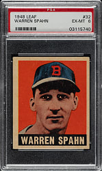 1948-1949 Leaf #32 Warren Spahn Rookie PSA EX-MT 6