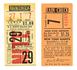 1954 New York Giants Ticket Stub Pair Including Hank Aaron Career Home Run #8 and Willie Mays Career Home Run #45