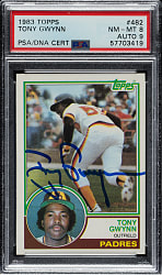 Signed 1983 Topps #482 Tony Gwynn Rookie PSA NM-MT 8 with MINT 9 Signature