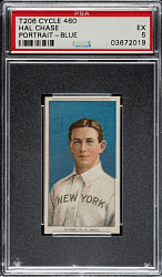 1909-1911 T206 White Border Hal Chase Portrait Blue Background PSA EX 5 - Cycle 460 Back - 1 of 1 - Highest Graded!