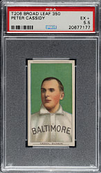 1909-1911 T206 White Border Peter Cassidy PSA EX+ 5.5 - Broad Leaf 350 Back - 1 of 1 - Highest Graded!