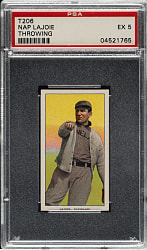 1909-1911 T206 White Border Nap Lajoie Throwing PSA EX 5 - El Principe De Gales Back - 1 of 2 - Highest Graded!
