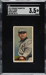 1909-1911 T206 White Border Cy Young Glove Shows SGC VG+ 3.5 - Piedmont "Factory 42" Back
