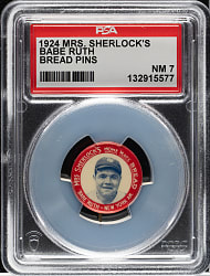 1924 Mrs. Sherlock's Bread Pin Babe Ruth PSA NM 7