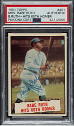 Signed 1961 Topps #401 Babe Ruth Hits 60 - PSA/DNA - Signed by Mrs. Babe Ruth