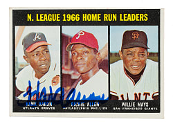 Signed 1967 Topps #244 N.L. Home Run Leaders with Hank Aaron - JSA